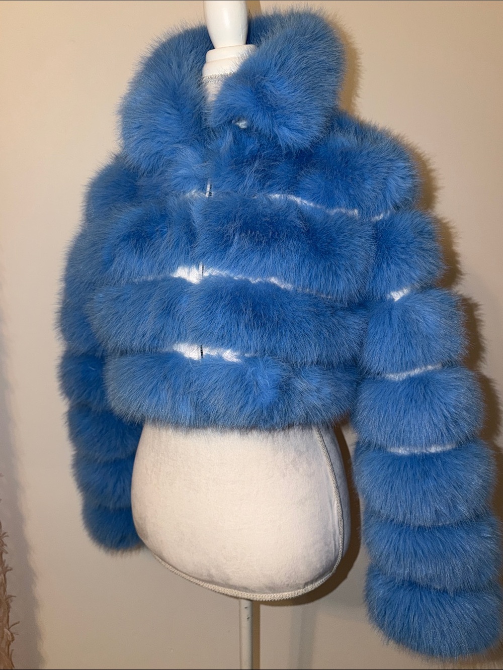 NWOT, Plush Blue Teddy Jacket with Faux Fur Texture